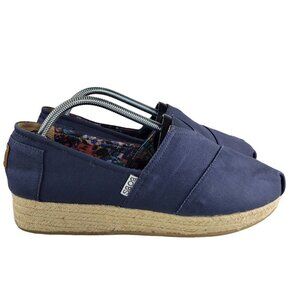 BOBS from Skechers Espadrille Wedge Women 11 Blue Memory Foam Slip On Canvas